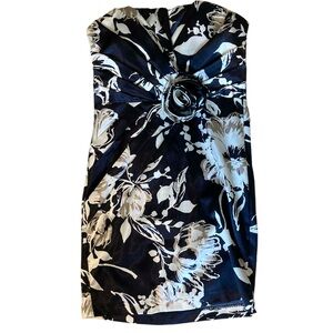 SNAP Brand Black and White Rose Strapless Mini Dress